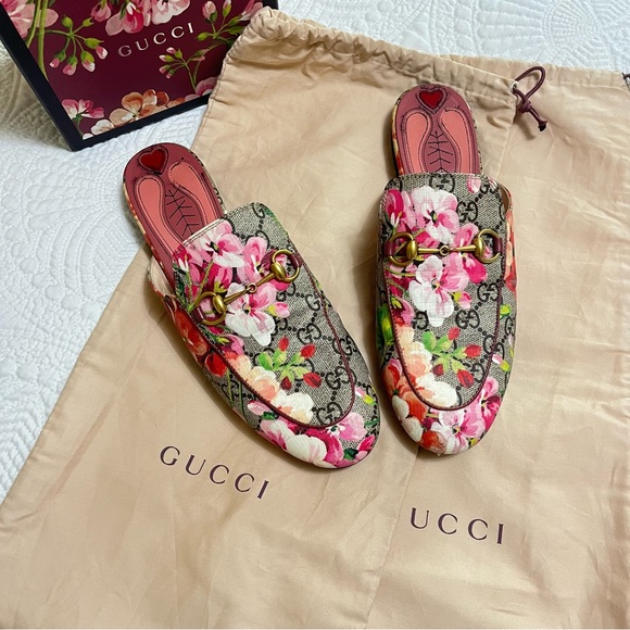 GUCCI Princetown Horsebit Mule Loafer Flat Bloom Pink GG Monogram Size 38 - Picture 1 of 11